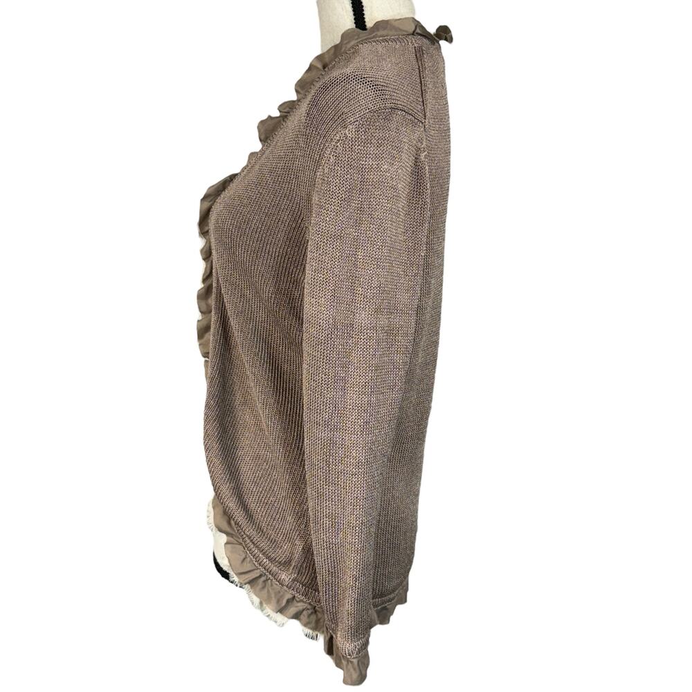 Boden SZ 14 Cardigan Ruffled Tie Front Long Sleeves Linen Blend Stretch Beige - Picture 5 of 9